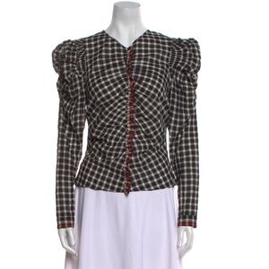 Ulla Johnson Black and Cream Checkered Blouse